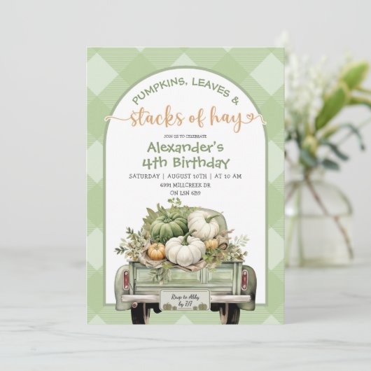 Sage Green Pumpkin Leaves & Stacks of Hay Birthday Kaart (Staand voorkant)