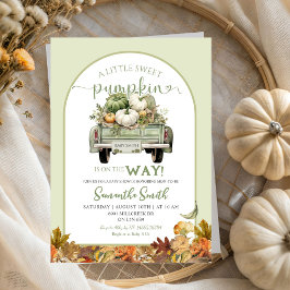 Sage Green Pumpkin Leaves Truck Baby shower Kaart