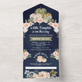 Sage Green Pumpkin Peach Floral Navy Baby shower All In One Uitnodiging (Binnen)