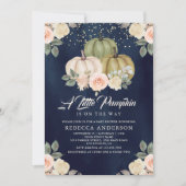 Sage Green Pumpkin Peach Floral Navy Baby shower Kaart (Voorkant)