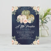Sage Green Pumpkin Peach Floral Navy Baby shower Kaart (Staand voorkant)