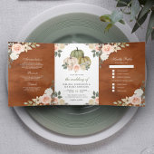 Sage Green Pumpkin Peach Floral Terracotta Wedding Drieluik Uitnodiging