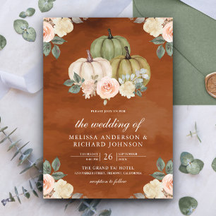 Sage Green Pumpkin Peach Floral Terracotta Wedding Kaart
