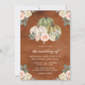 Sage Green Pumpkin Peach Floral Terracotta Wedding Kaart (Voorkant)