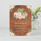 Sage Green Pumpkin Peach Floral Terracotta Wedding Kaart (Staand voorkant)
