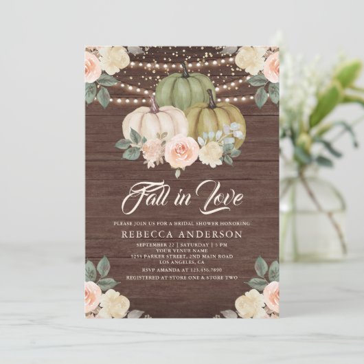 Sage Green Pumpkin Peach Floral Wood Vrijgezellenf Kaart (Staand voorkant)