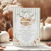 Sage Green Pumpkin Stroller Floral Baby shower Kaart
