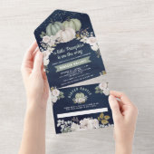 Sage Green Pumpkin White Floral Navy Baby shower All In One Uitnodiging (Afscheurbaar)
