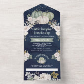 Sage Green Pumpkin White Floral Navy Baby shower All In One Uitnodiging (Binnen)