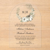Sage Green Pumpkin Wreath Wedding Acryl Uitnodigingen (Voorkant)