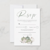 Sage Green Pumpkins Herfst Florals Script QR Code RSVP Kaartje (Voorkant)