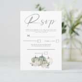 Sage Green Pumpkins Herfst Florals Script QR Code RSVP Kaartje (Staand voorkant)