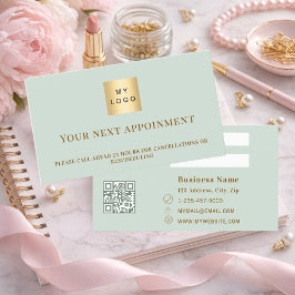 Sage green QR business logo appointment card Kortingskaartje