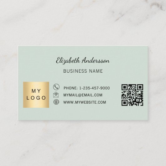 Sage green qr code business logo klantenkaartje (Achterkant)