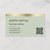 Sage Green QR Code Faux Gold Folie Monogram Visitekaartje (Achterkant)