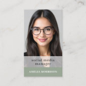 Sage Green QR Code Foto Minimalist Professional Visitekaartje (Voorkant)