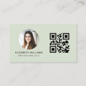 Sage Green QR Code Foto Monogram Minimalistisch Visitekaartje (Voorkant)