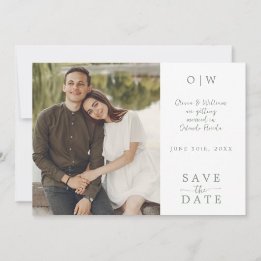 Sage Green QR Code Foto Sla de datum op Save The Date (Voorkant)