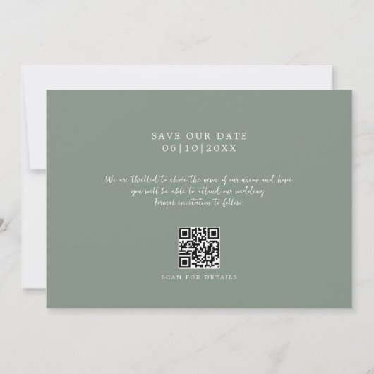Sage Green QR Code Foto Sla de datum op Save The Date (Achterkant)