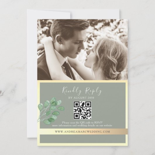 Sage Green QR Code Huwelijksuitnodiging Kaart (Achterkant)