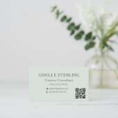 Sage Green QR-code Minimale professionele foto Visitekaartje (Staand voorkant)