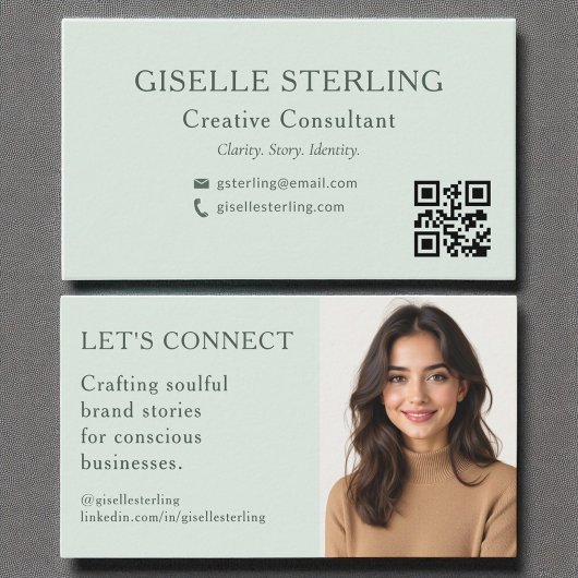 Sage Green QR-code Minimale professionele foto Visitekaartje