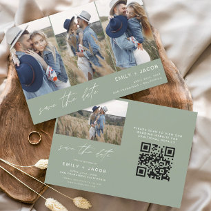 Sage Green QR Code Modern Sla de datum op 4 Foto Save The Date