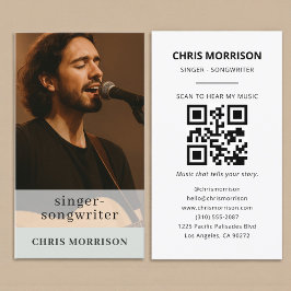 Sage Green QR Code Musician Business Card Visitekaartje