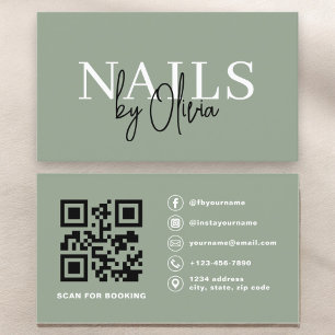 Sage Green QR Code Nail Specialist Artiest Visitekaartje