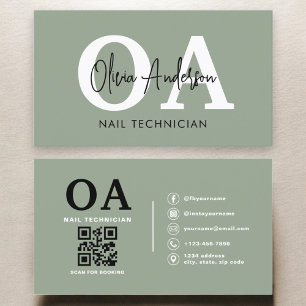 Sage Green QR Code Nail Specialist Artiest Visitekaartje