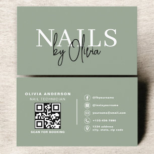 Sage Green QR Code Nail Specialist Artiest Visitekaartje