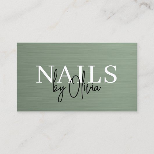 Sage Green QR Code Nail Specialist Metallic  Visitekaartje (Voorkant)