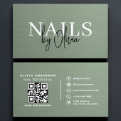 Sage Green QR Code Nail Specialist Metallic  Visitekaartje