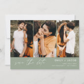 Sage Green QR Code Sla de datum op 3 Foto Elegant Save The Date (Voorkant)