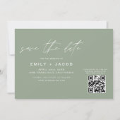 Sage Green QR Code Sla de datum op 3 Foto Elegant Save The Date (Achterkant)