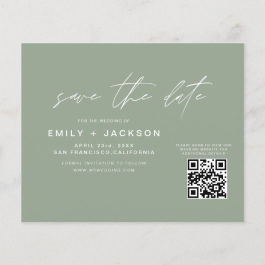 Sage Green QR Code - Sla de datum op 3 Foto Flyer (Achterkant)