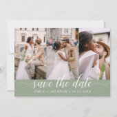 Sage Green QR Code - Sla de datum op 3 Foto Save The Date (Voorkant)