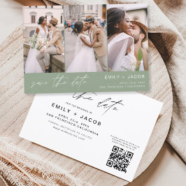 Sage Green QR Code Sla de datum op - 3 Foto Save The Date