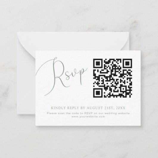 Sage Green QR Code Trouwwebsite RSVP Card Notitiekaartje (Voorkant)