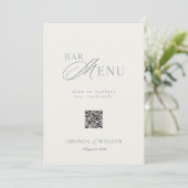 Sage Green QR Code Wedding Bar Menu Sign Kaart (Staand voorkant)