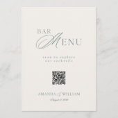 Sage Green QR Code Wedding Bar Menu Sign Kaart (Voorkant)