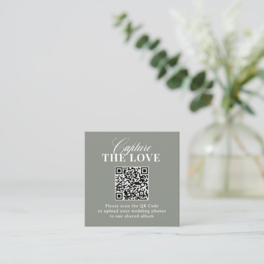 Sage Green | QR Code Wedding Leg de liefde vast Informatiekaartje (Staand voorkant)