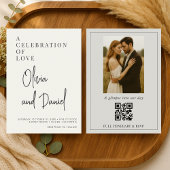 Sage Green QR Code Wedding Minimalist Script Photo Kaart
