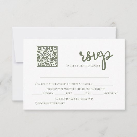 Sage Green QR Code Wedding RSVP Kaartje (Voorkant)