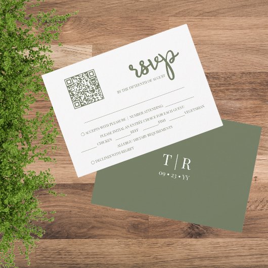 Sage Green QR Code Wedding RSVP Kaartje