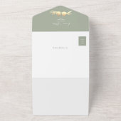 Sage Green QR Code Weduwschap met foto's All In One Uitnodiging (Buitenkant)