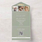 Sage Green QR Code Weduwschap met foto's All In One Uitnodiging (Binnen)