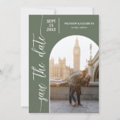 Sage Green QR Code Weduwschap met foto's Save The Date (Voorkant)