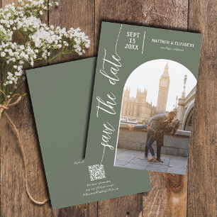 Sage Green QR Code Weduwschap met foto's Save The Date