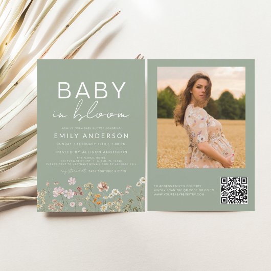 Sage Green QR Code Wildflower Baby in Bloom Shower